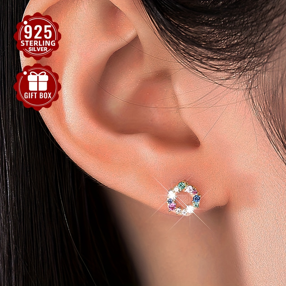 S925 Pure Silver Stud Earrings with Colorful Zirconia
