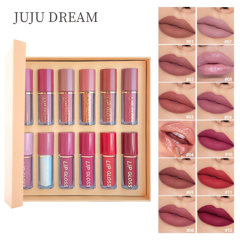 Image of 12pcs Lip Gloss Set-long-lasting Waterproof Lip Stain, Transfer-proof Smudge Proof Liquid Lipstick, Cup -off Lip Color, Pigmented Lip Kit With 12 Assorted Shades