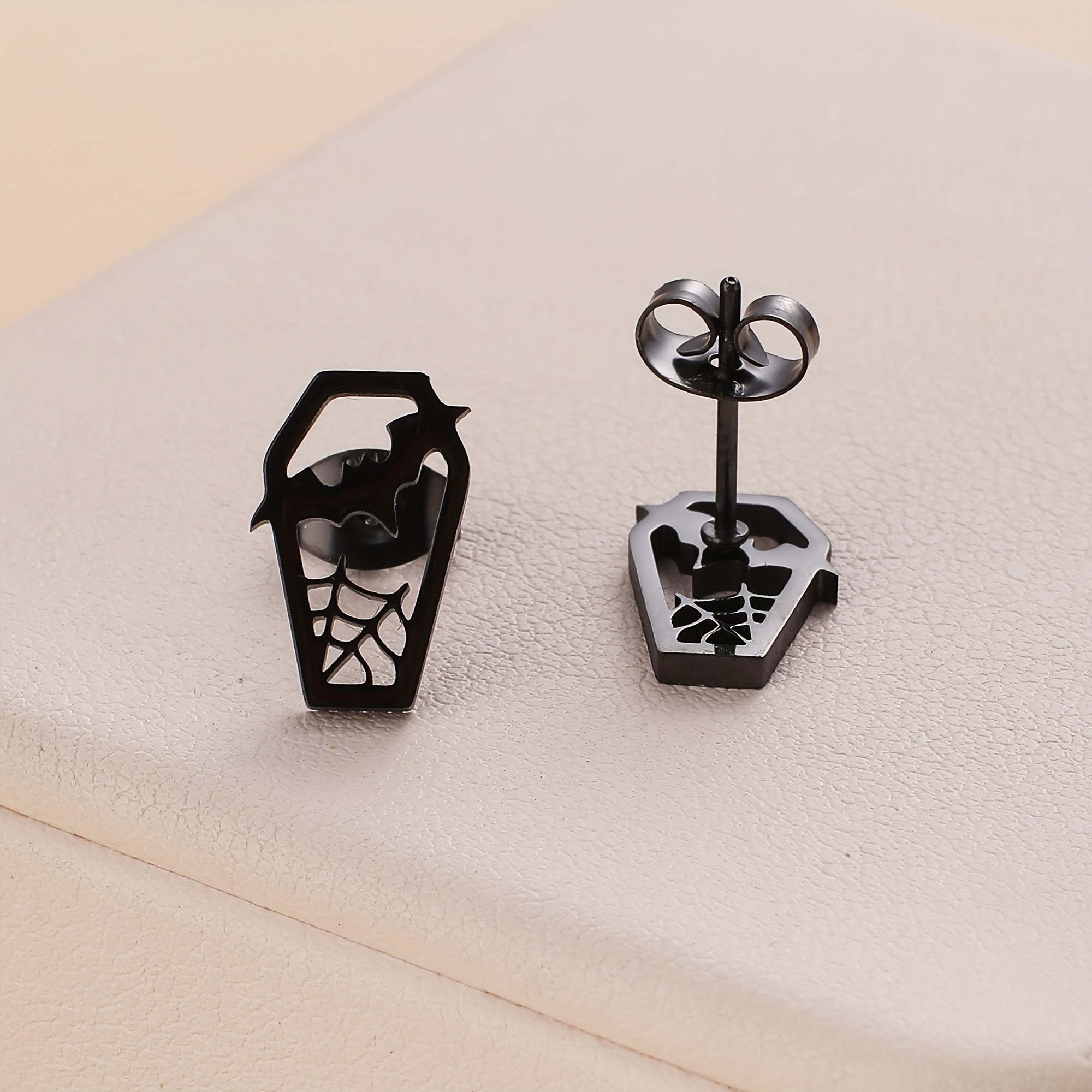 Halloween 316l Stainless Steel Bat And Spiderweb Stud Earrings For Women
