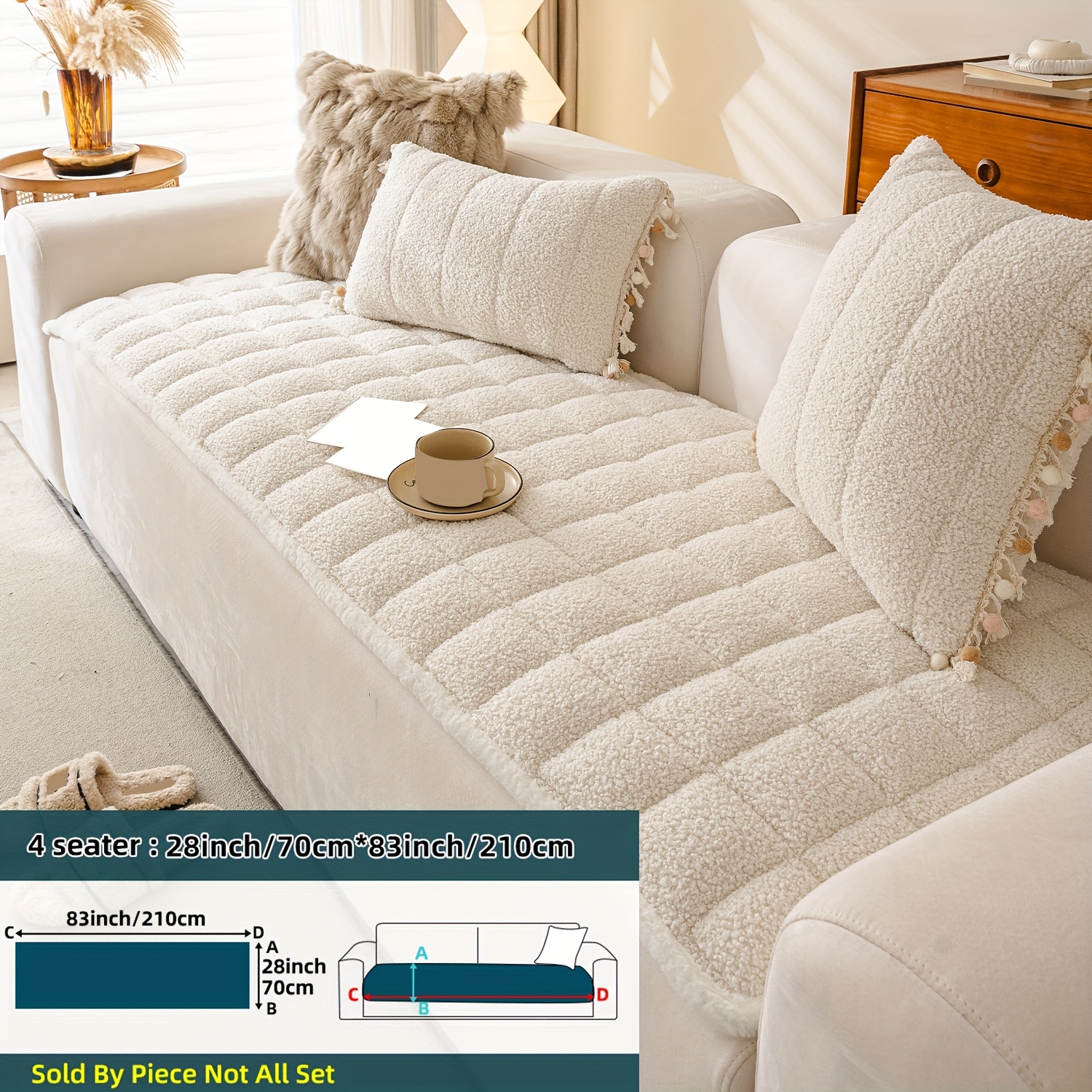 TEMU 1pc Thickened Lamb Fleece Sofa Cushion, Warm And Comfortable Lamb Fleece Sofa Cover With Geometric Patterns And Plush Lace, In A Easy . It