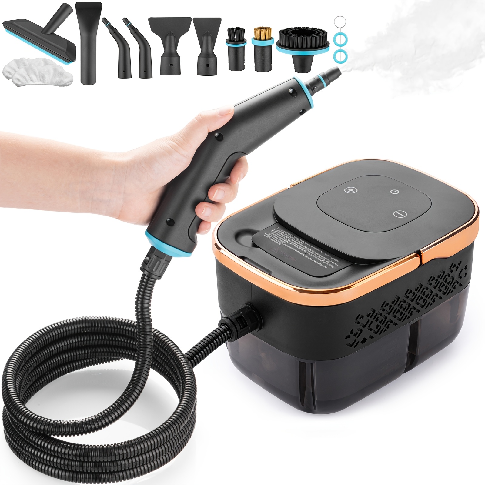 TEMU Pulitore a vapore, 1500W, Pulitore a vapore portatile, Serbatoio acqua da 1.65L, 10 accessori, Riscaldamento in 15 secondi, Regolabile, Pulitore
