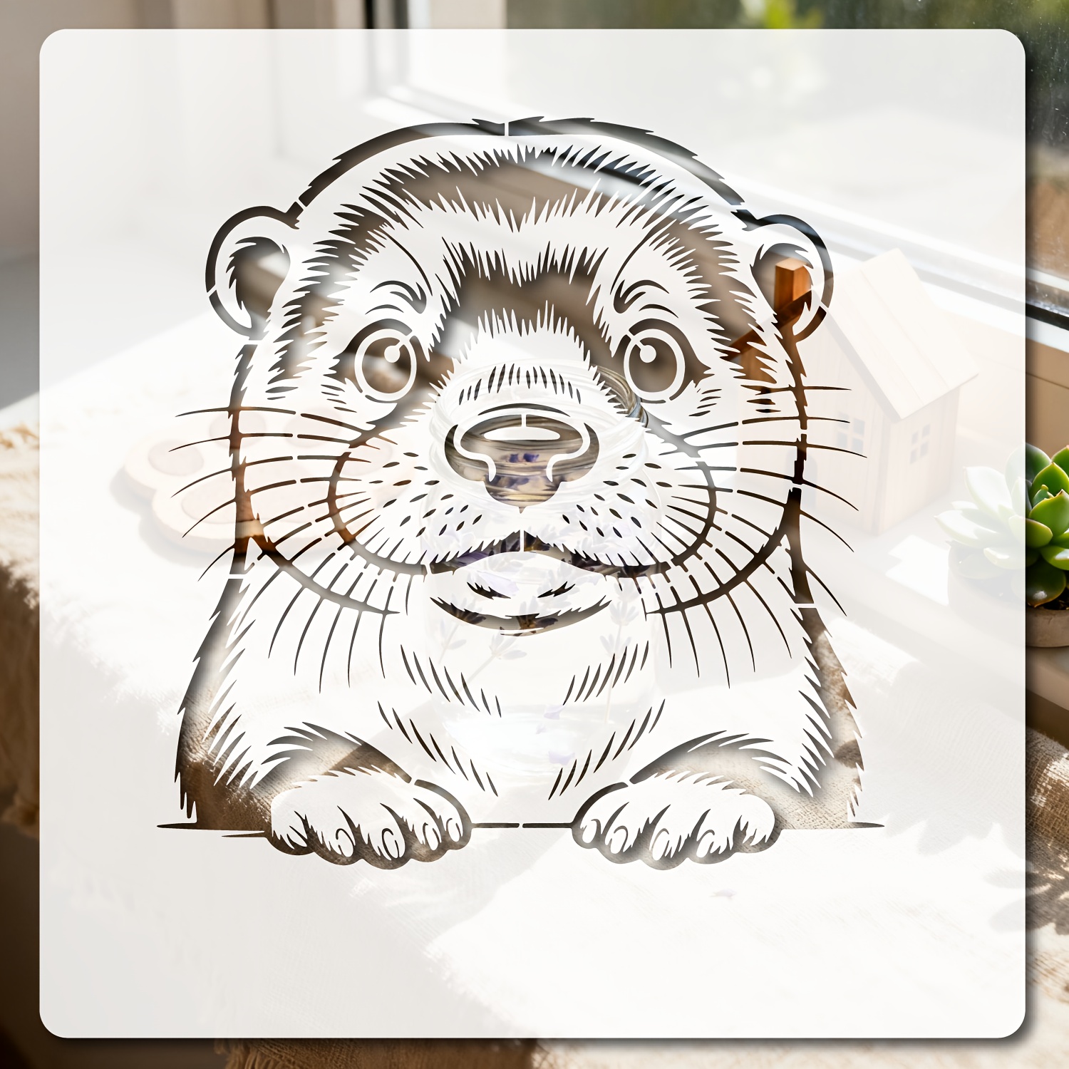 Image of Cute Otter Stencil Reusable 11.8 X 11.8 Inches For Painting With Paint Brush Drawing Templates For Crafts Wall Art Furniture Canvas