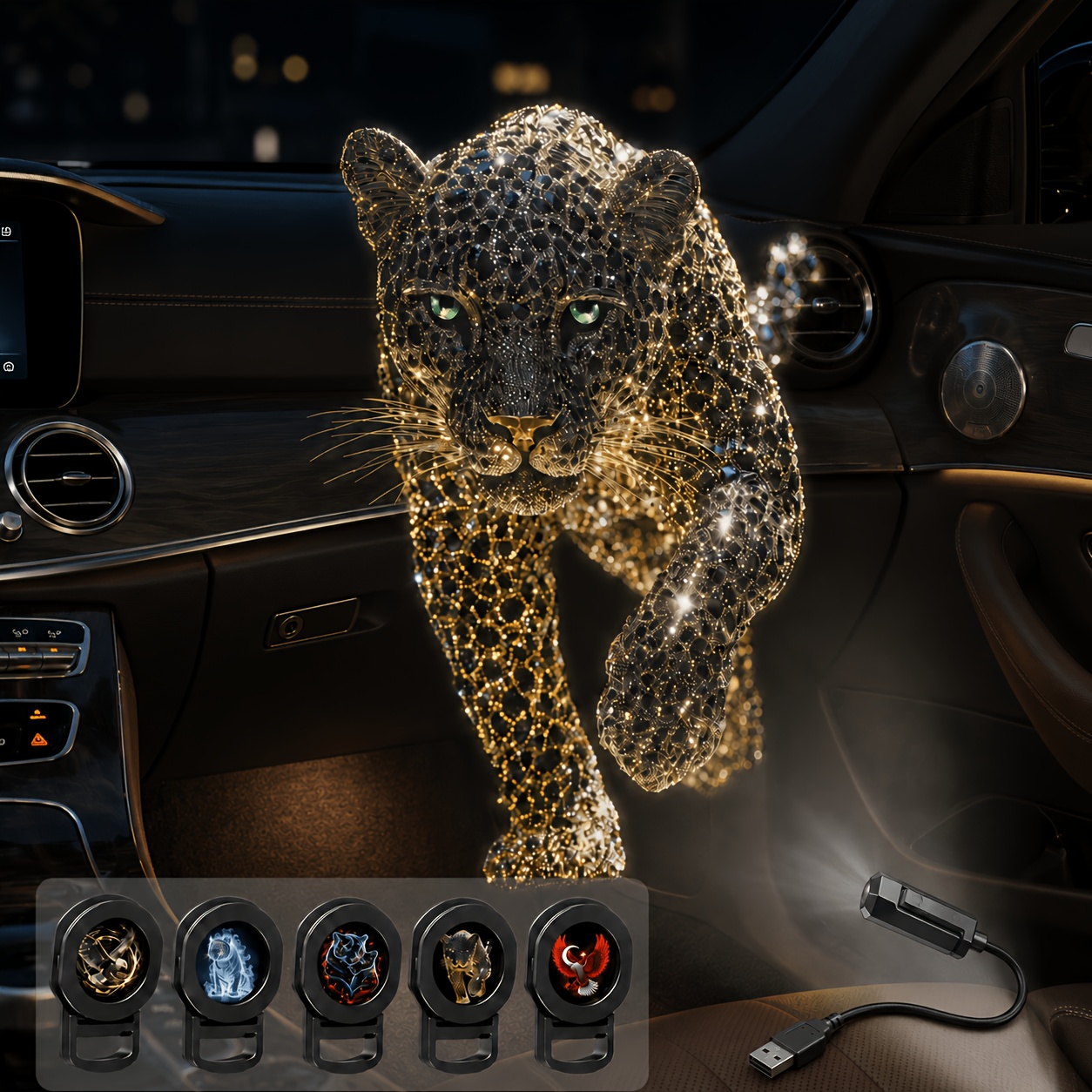 TEMU Portable Usb Animal Projector—interchangeable Leopard, Eagle, Tiger Slides Led Ambient Light—car Lighting Product, Suitable For Bedrooms, Living