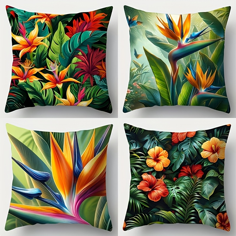 TEMU [4pcs Tropical Pillowcase] 4pcs Tropical Polyester Pillowcase Set, 17.7x17.7 Inches,double-sided Printing, Zipper Closure | Hand Wash Only,