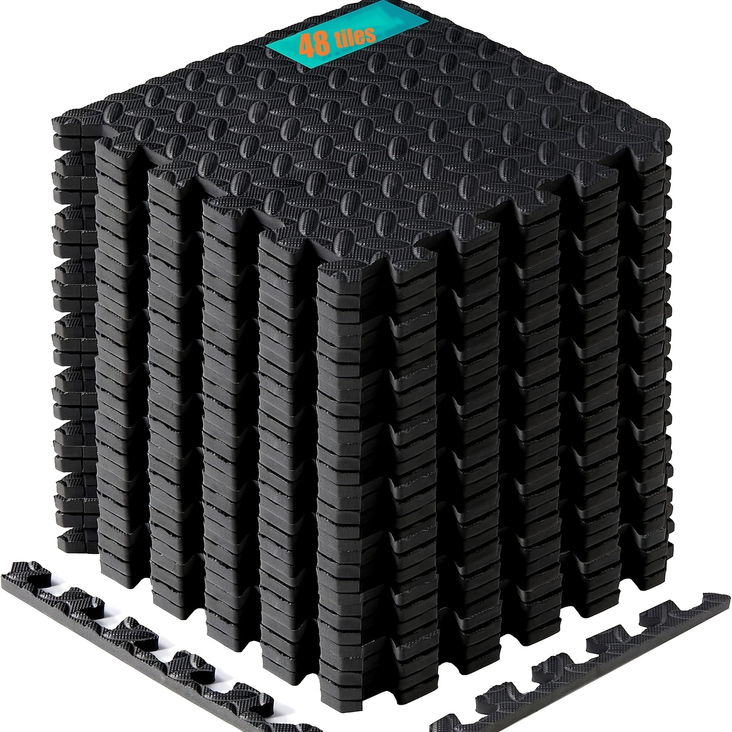 48pcs Eva Interlocking Foam Floor Tiles, 0.49-inch Thick Sports Floor Mat Covering 46.50 , 12-inch X 12-inch Mats, Non-slip Waterproof Foam Exercise Mats, Suitable For Gaming/fitness/toning
