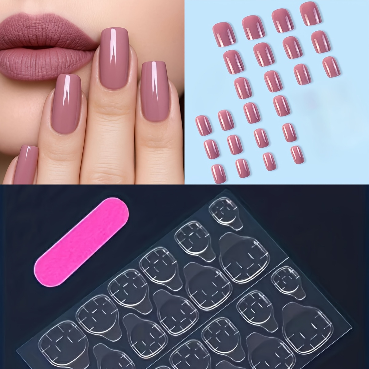 24pcs Cherry Purple Medium Square Press-on Nails, Fashionable & Delicate Fake Nails For Women, Parties And Daily Wear, Easy To Remove, Reusable With Jelly Glue And Nail File Included