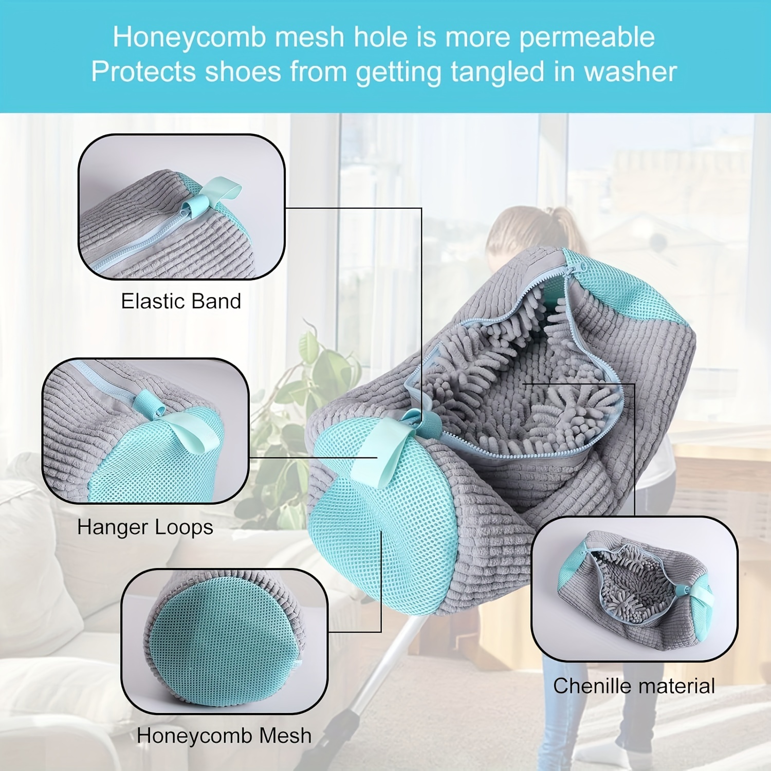 cross border spot washing machine lazy   artifact for home use shoe bag and shoes anti deformation polyester cylindrical wash care bag laundry bags details 9