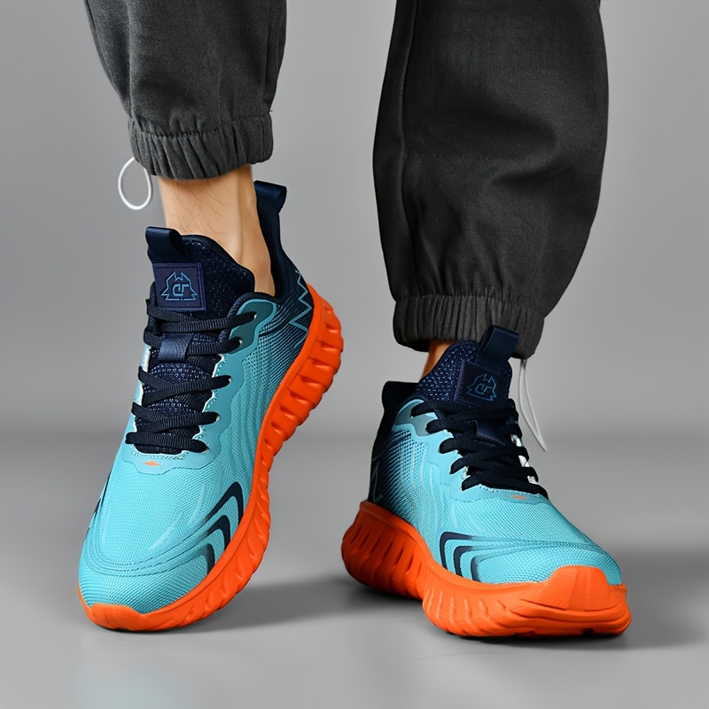 Men'S Running Shoes - Lightweight Sneakers, Breathable Toe Design, MD Sole - Blue/Black/Orange Accents, Suitable for Gym, Jogging, Daily Wear - All-Season Performance Shoes, Dynamic Appearance, Secure Fit, Lace-Up Training Shoes