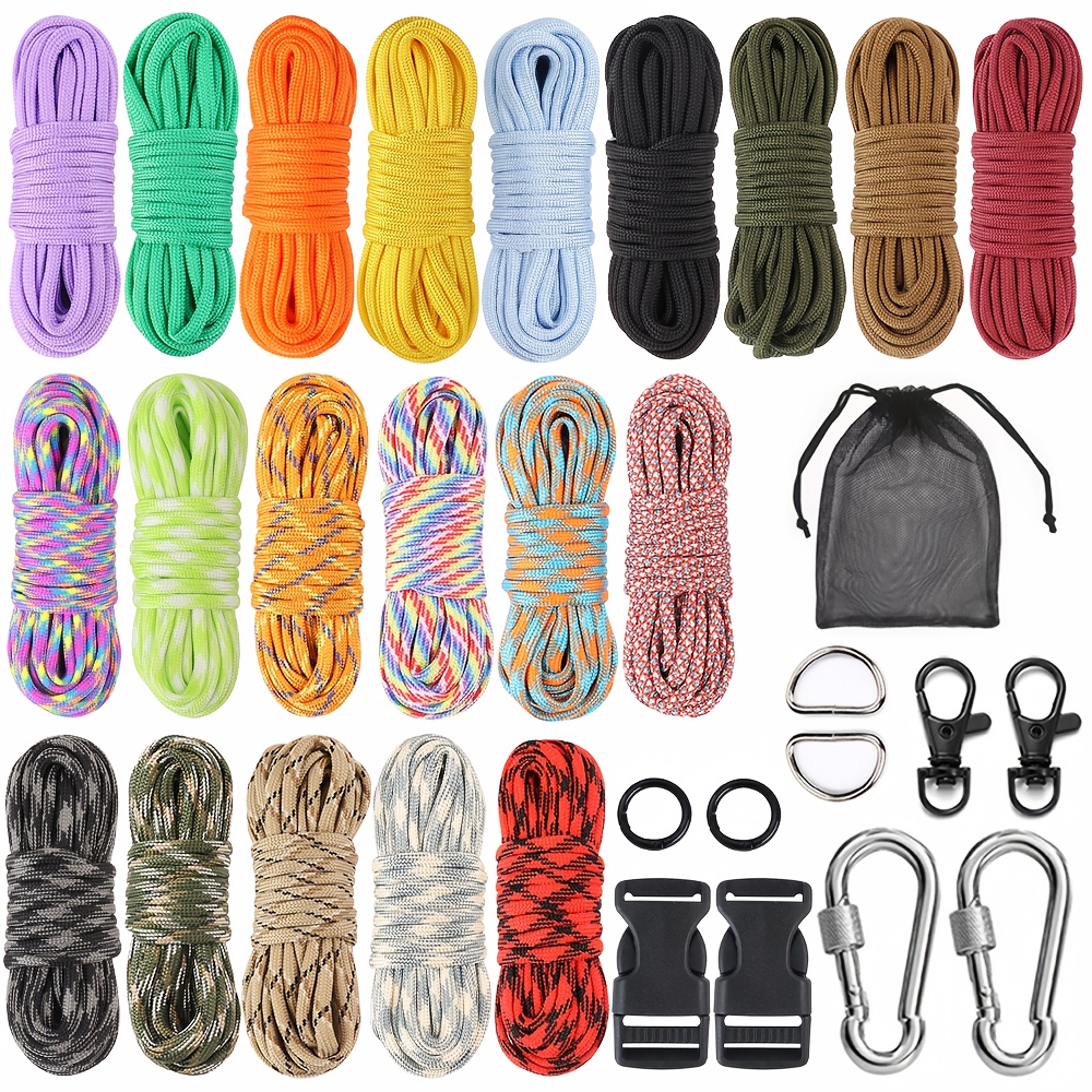 TEMU Paracorde 20 Couleurs - Kit de Paracorde de 10 pieds, Corde en Nylon avec Accessoires Complets pour des Longes, Bracelets, de Chien et Artisanat