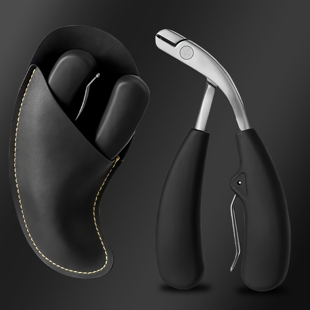 Stainless Steel Nail Clippers, Ergonomic Non-slip Handle, Large Opening Elbow Design, With Leather Storage, Suitable For The Elderly And Pregnant Women With Thick Toenails