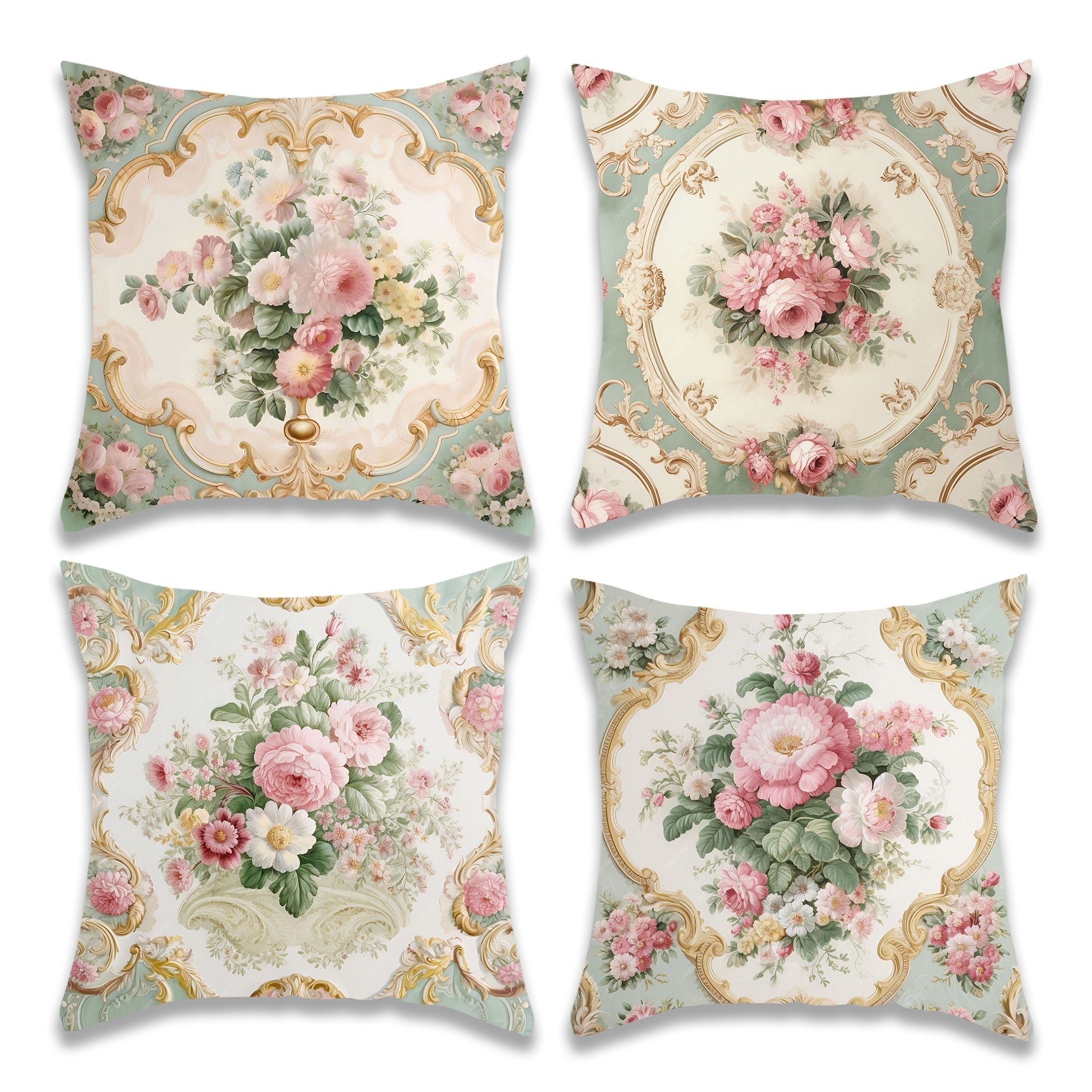 

4-pack French Floral Style Pillow Covers, 18x18 Inches, Modern , Machine Washable, Printed With Zipper Closure, Polyester Decorative Cushion Cases For Living Room, Sofa, Bed, Christmas Home Decor