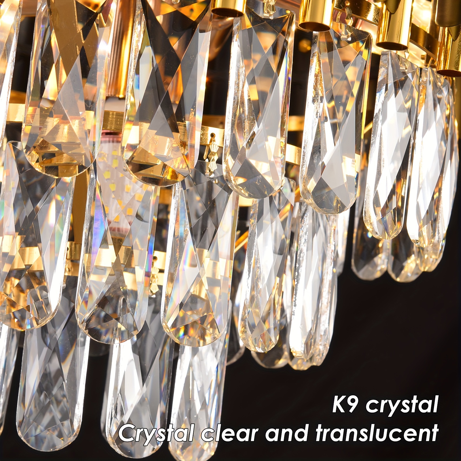 Elegant 3-Tier Black & Golden Crystal Chandelier - Modern Flush Mount Ceiling Light for Living Room, Dining, Bedroom - Adjustable, Easy Install, E12 Base (Bulb Not Included)