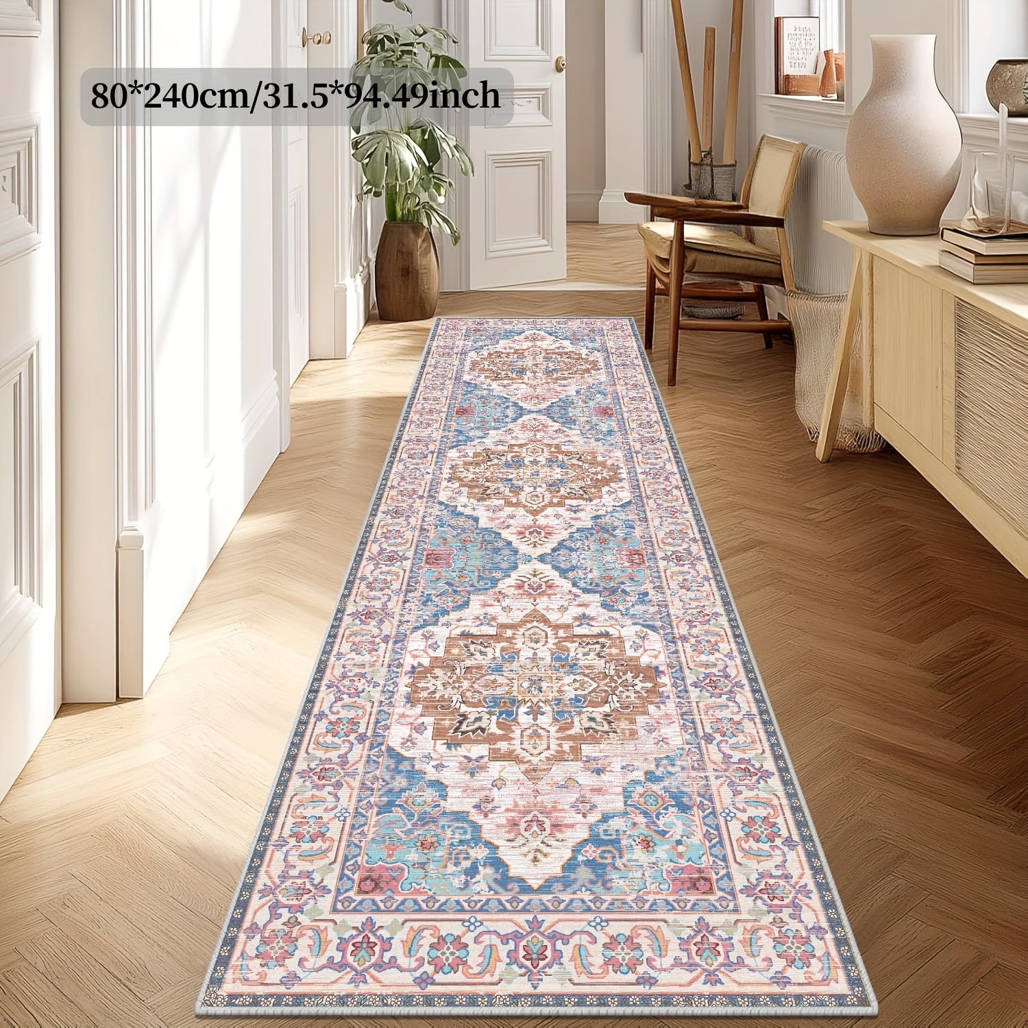 Image of 1pc Modern Imitation Cashmere Carpet Runner - Large Long Hallway Rug Suitable For Living Room, Bedroom, Kitchen, Office - Shaved Fiber, Non-slip & Machine Washable, -long Runner ()