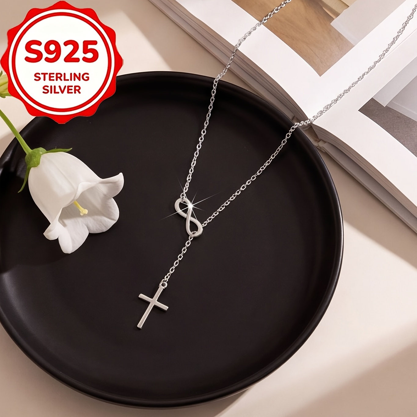 S925 Silver Vintage 8-Character Cross Necklace, Gift-Ready