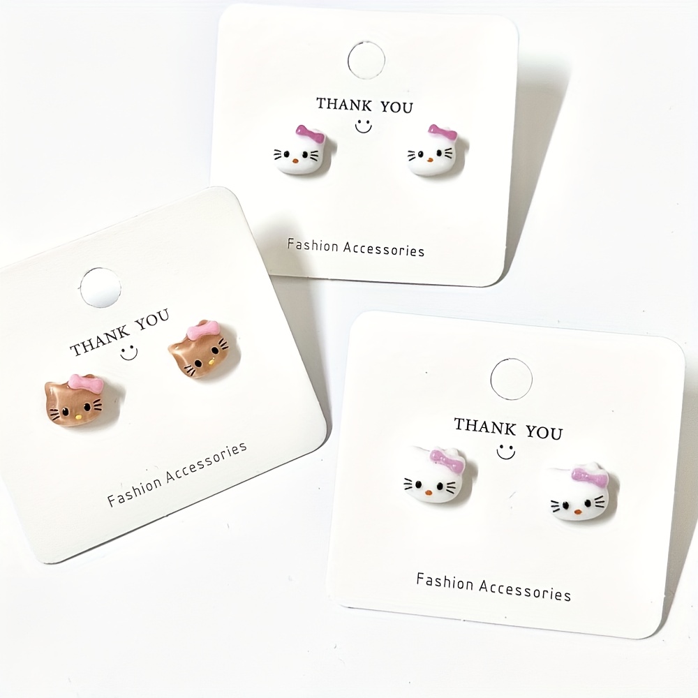 3 Pairs Of Pink Hello Kitty Stud Earrings, Cute Anime Celebrity Hello Kitty Earrings, Adorable Accessory, Resin Ear Posts, Hypoallergenic Stud Earrings, Holiday Gift, Birthday Gift