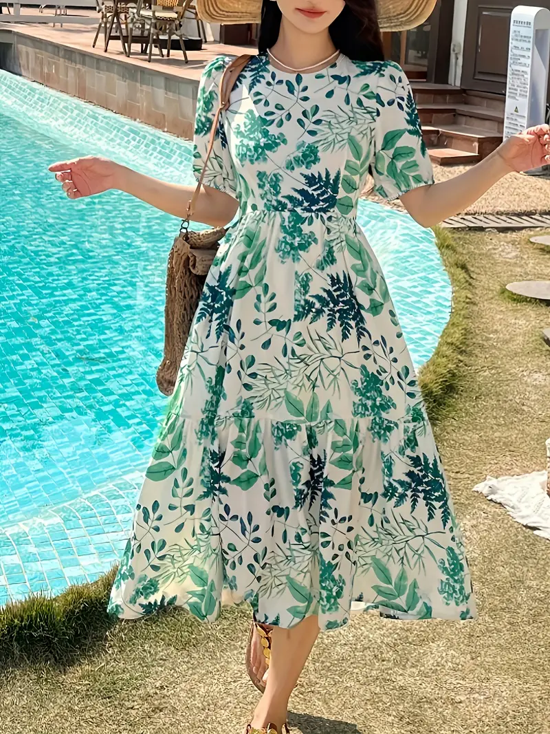 womens elegant a line short sleeve dress tropical leaf print - Temu Bahrain womens elegant a line short sleeve dress tropical leaf print - Temu Bahrain