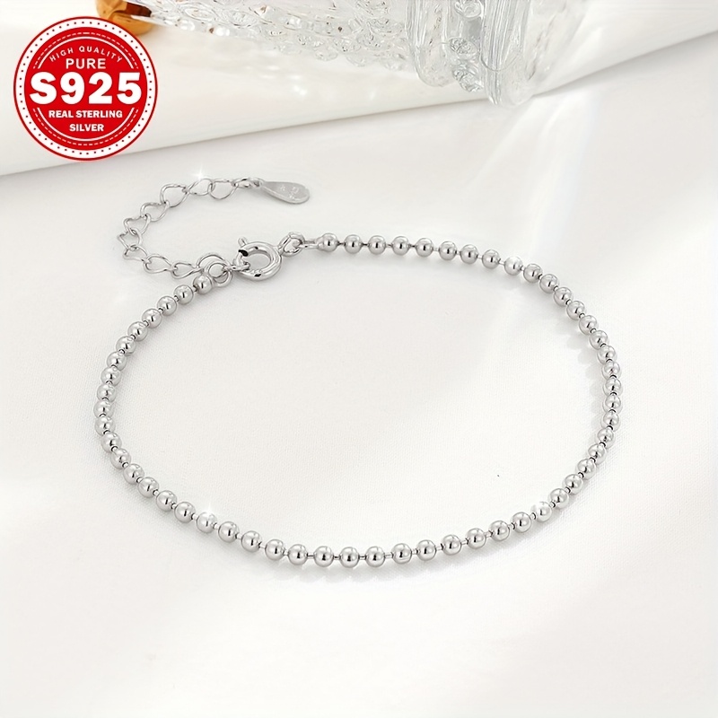 S925 Silvery Beaded Minimalist Bracelet Hypoallergenic