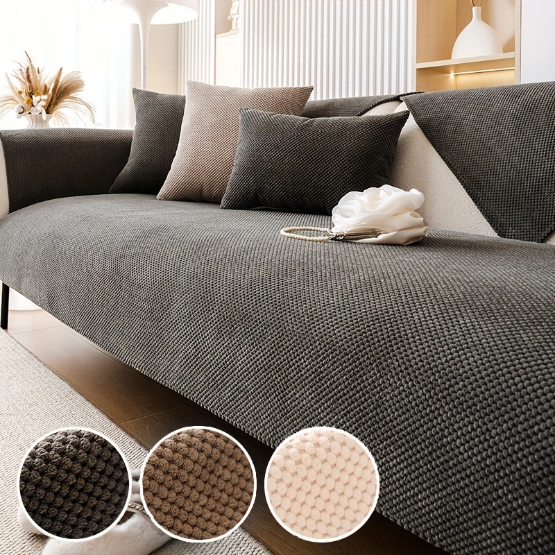 Short Plush Couch Cover Solid Color Corduroy Sofa Slipcover Temu
