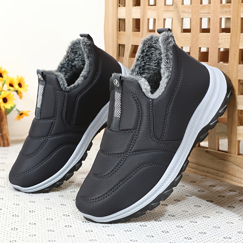 winter mens large size outdoor short boots fleece lined warm non slip pvc sole round toe design black casual hiking shoes suitable for all   Product details 6