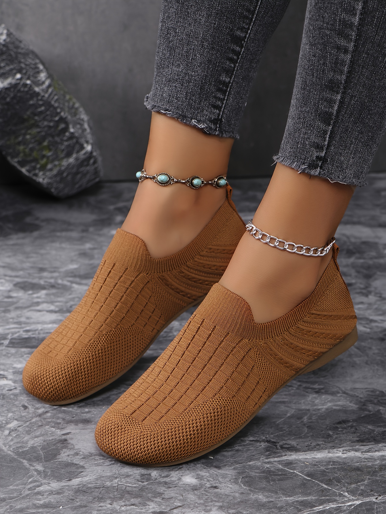 women s knitted flat shoes breathable round toe slip shoes details 21