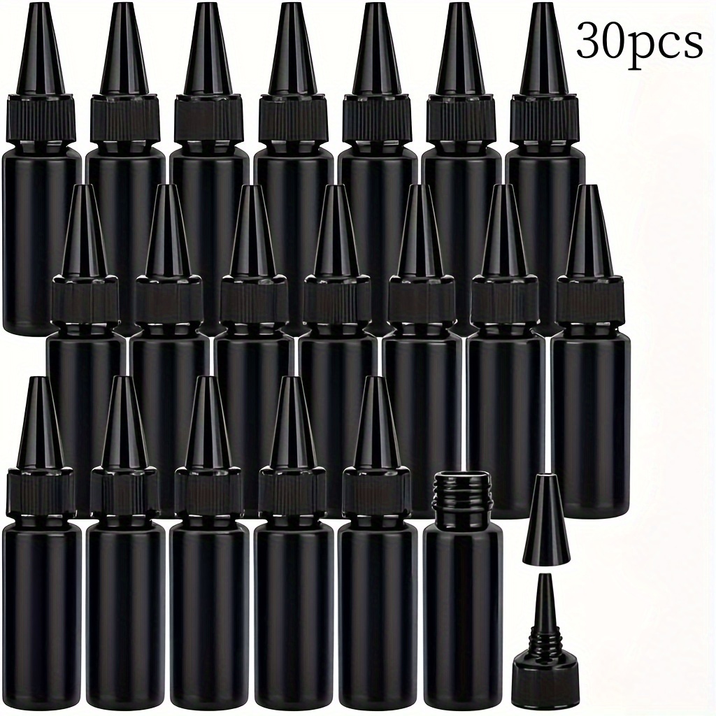 TEMU Lot de 30 flacons doseurs noirs à bec pointu en plastique extrudé -lumière, capacité 30 ml/1,01 oz, réutilisables pour le remplissage, les