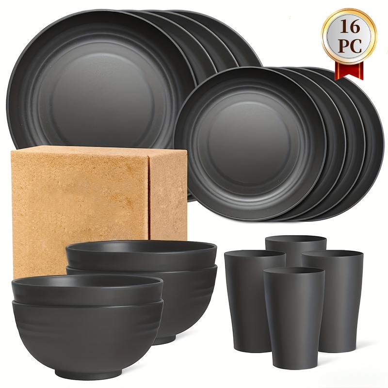 TEMU 16pcs Unbreakable Dinnerware Set, Shatterproof Plates, Microwave And Dishwasher Safe, Reusable Dinnerware - 8 Plates, 4 Bowls, 4 Cups - Camping,