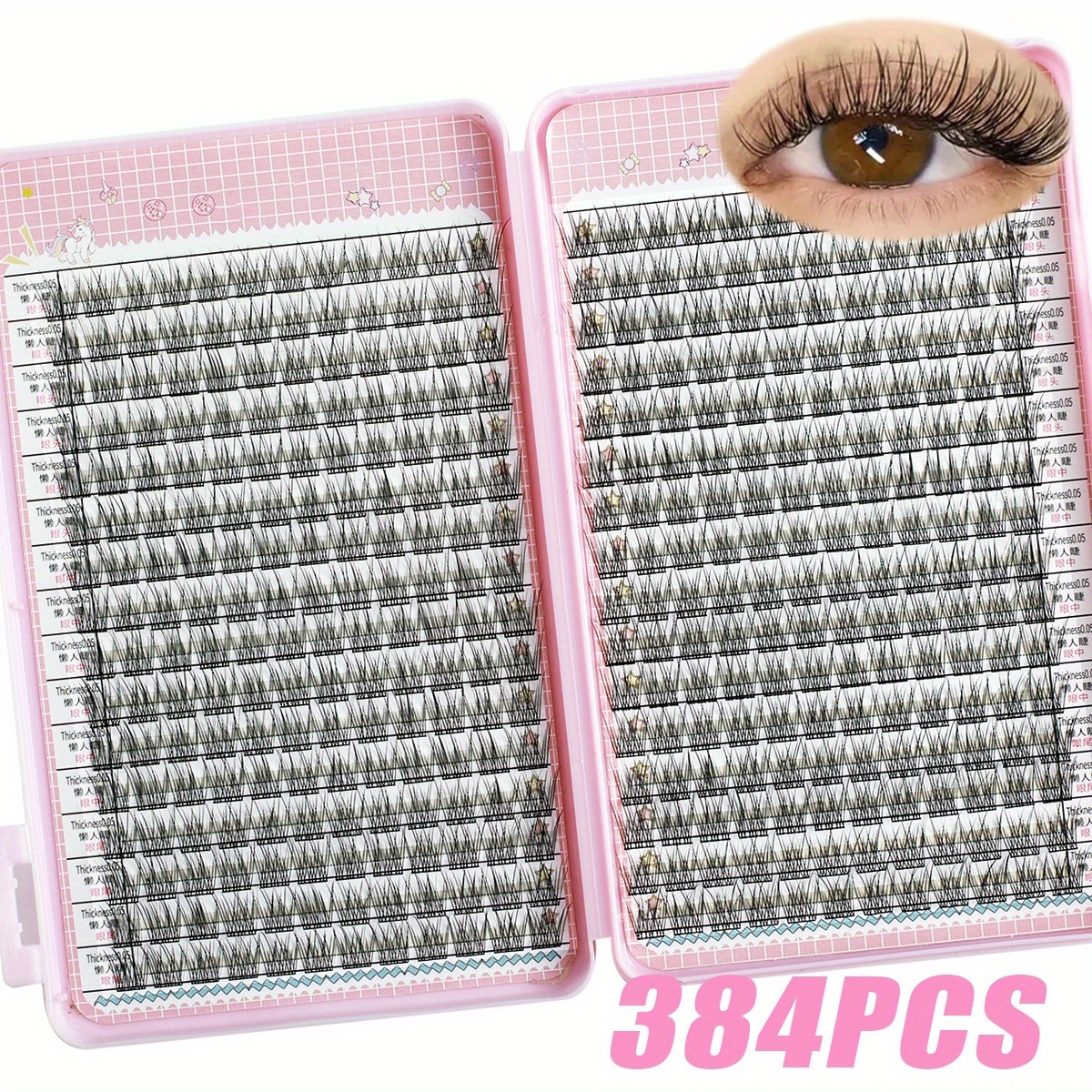 384 Clusters Large Volume Eyelash Extensions, Self-lengthening 13mm Lash Extension With Fishtail Design And Natural Style - Reusable