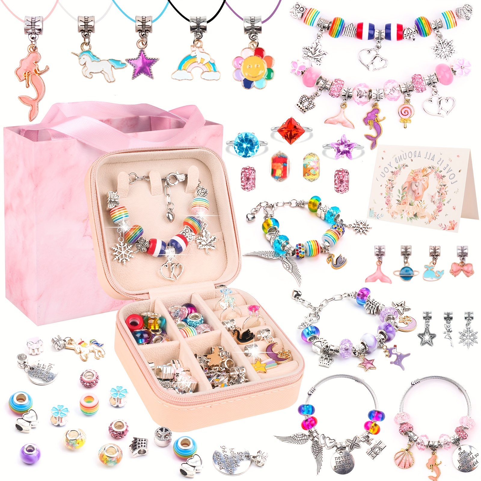  MONOBIN Charm Bracelet Making Kit for Girls, 130 Pieces Jewelry  Making Supplies, Charm Beads for Jewelry Bracelets DIY Craft Kit - Gifts  Idea for Teen Girls