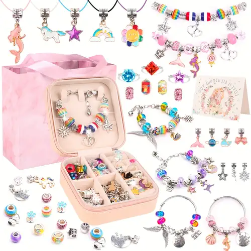 Ckeshop Goldie, Jewelry Making Kit for Girls 5-7, DIY Charm Bracelet Making Kit with Beads, Unicorn and Mermaid Pendants, for Girls 5-13. Birthday, Special