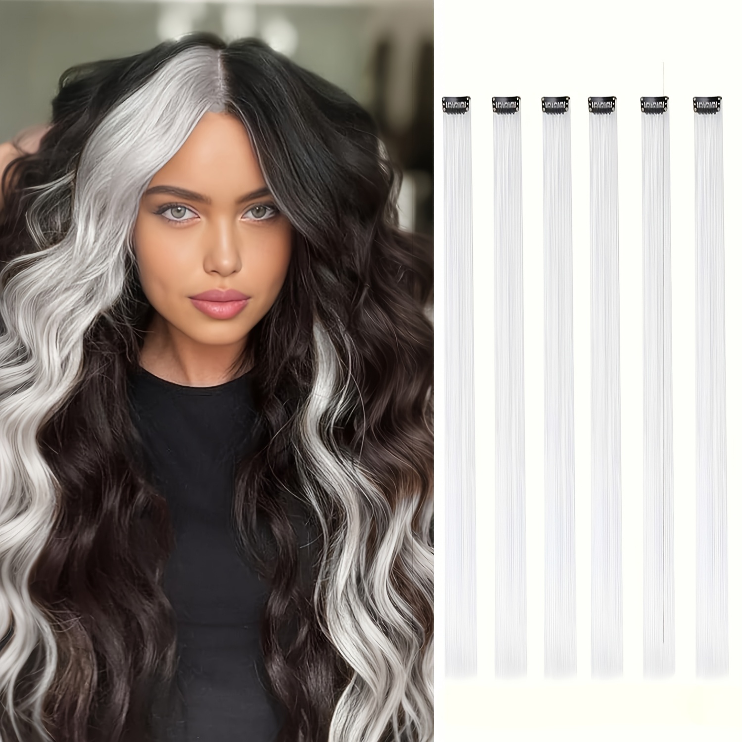 TEMU Extensions de Cheveux Colorées, Mèches de Fête Colorées à , Extensions de Cheveux Synthétiques Longues et Droites, Mèches Ombre pour Femmes,