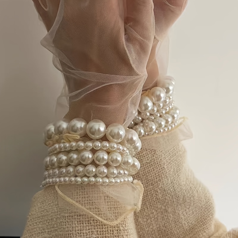 5pcs Acrylic Pearl Bracelet Set Vintage Beaded Stacking Jewelry