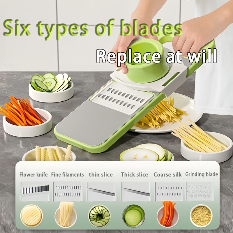 

1pc Multifunctional Stainless Steel Vegetable With 6 Interchangeable Blades - Onion Dicer, Cutter, Food Grater With Container Handle, Kitchen Gadget Accessory, Food-safe