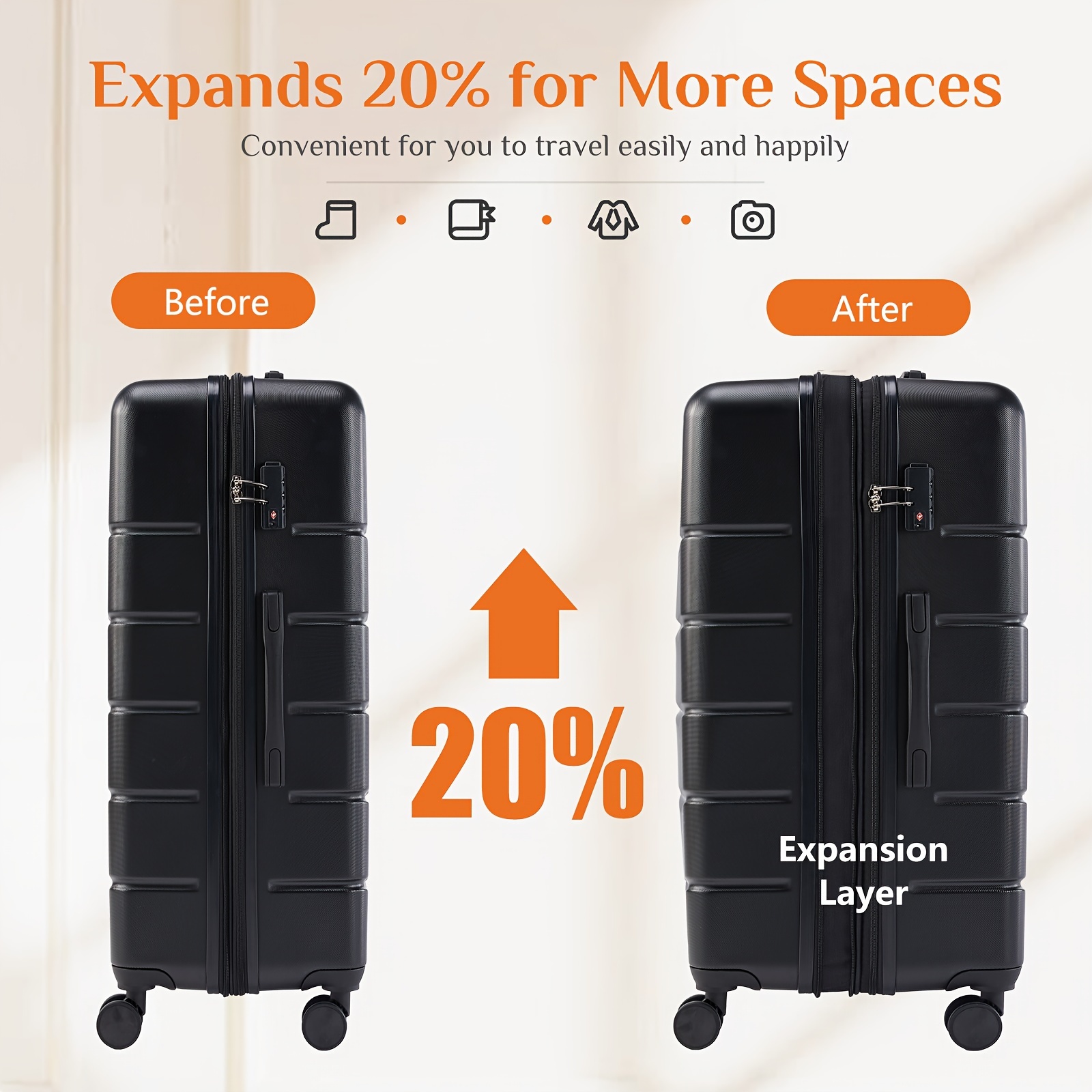

Luggage, Multi-functional Interior, 3 Level Telescoping Handles, Tsa Combination Lock, Travel With Ease