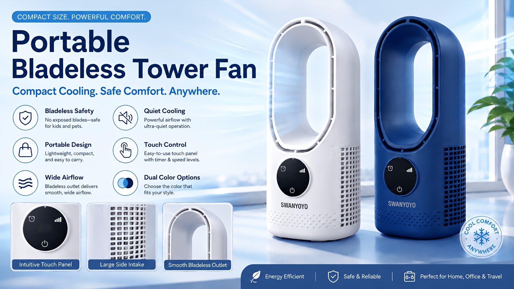 portable air conditioning fan usb tower fan desktop bladeless fan with water     led ambient light timer and smart       camping and   Product details 7