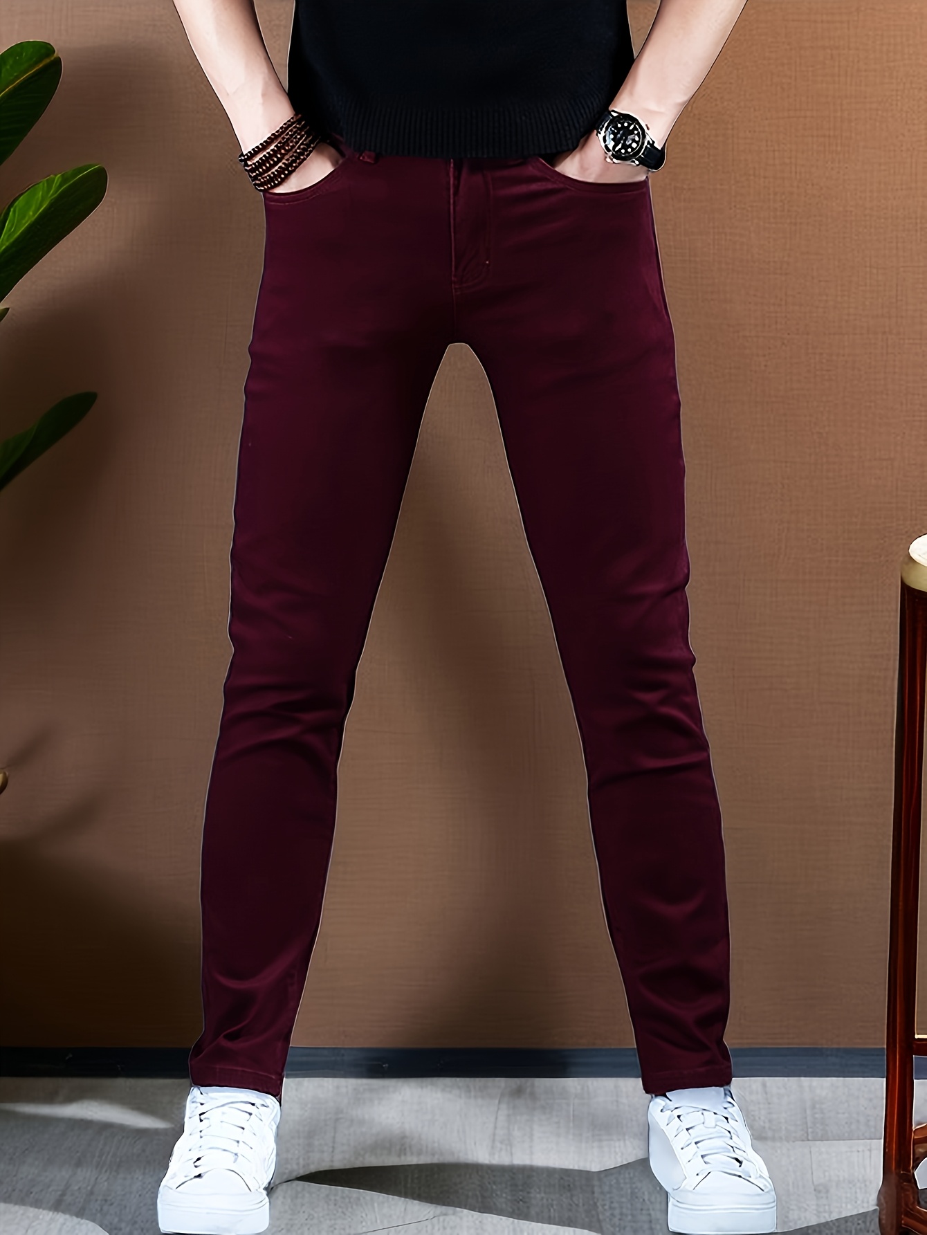 men's stretch skinny jeans - fit pants with stretch denim, - , machine  washable - burgundy to wine for formal & casual outfits - skinny leg pants  | Shop Trends | Temu