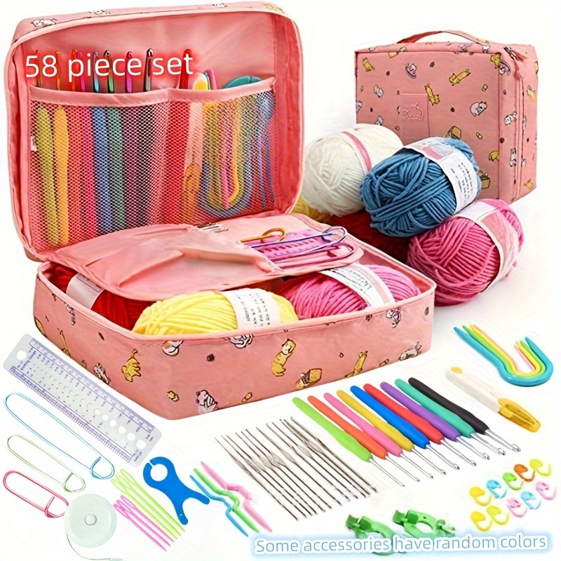 

Minimalist Storage Bag With Crochet Hooks Kit Knitting Kit, Crochet Tools Diy Weave Yarn Kits With Carry Bag For Beginners