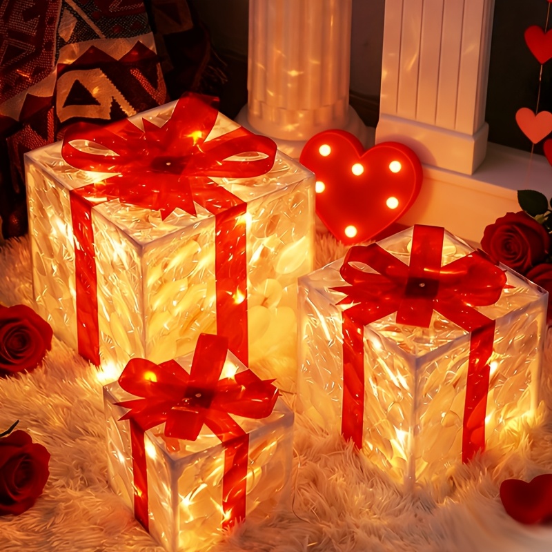 3pcs christmas gift box lamp transparent gift box with strap and light string interior decoration lamp birthday party decoration christmas decoration christmas decorations home decoration manual installation required