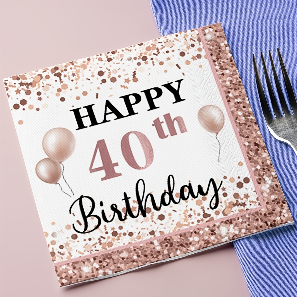 Image of 25pcs Rose Golden 40th Birthday Disposable Party Napkins, Birthday Party Decorations, Perfect For Family Gatherings, Restaurant Events, And Holiday Supplies For Halloween、christmas