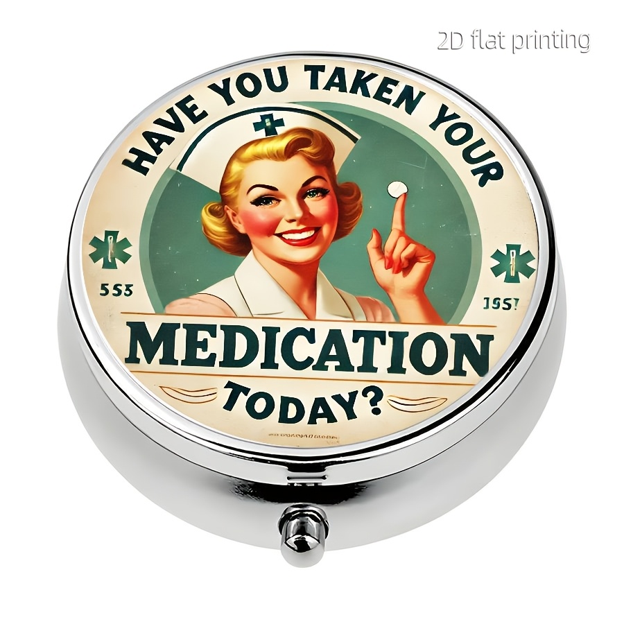 Image of 1pc "have You Your Medication Today" Round Pill Box, Mini Pill Box, 3 Compartment Pill Organizer, Household Portable Storage Box, For Pockets Purses Travel Unique Gift