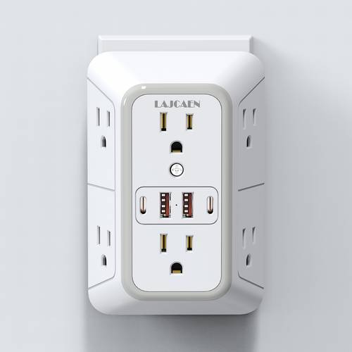 2026 new lajcaen wall charger protector 6 outlet extender with 4 usb 2u2c charging ports power strip multi plug adapter for office