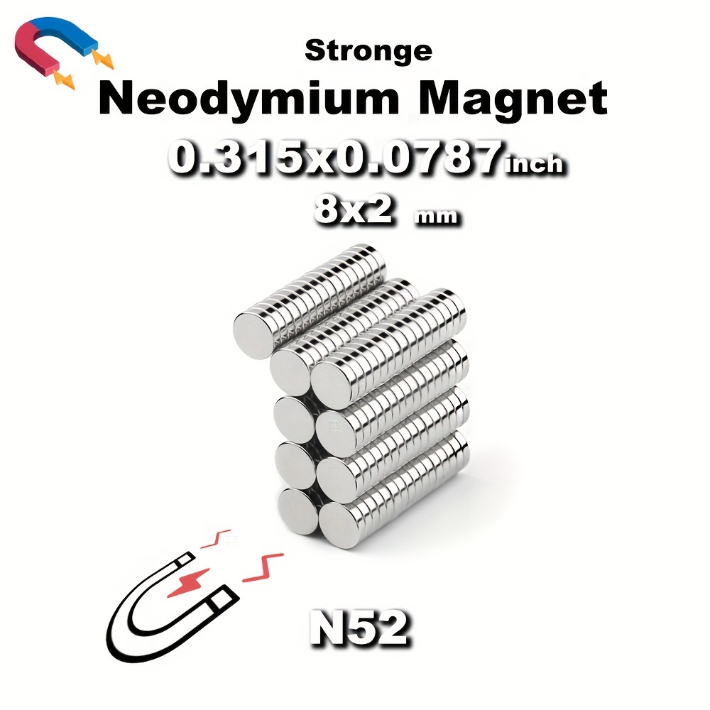 

50pcs Super Strong Neodymium Magnets, 8mm X 2mm N50 Round Permanent Magnet Discs For Crafts & Material Handling, Neodymium Magnet, N50, Permanent, Strong