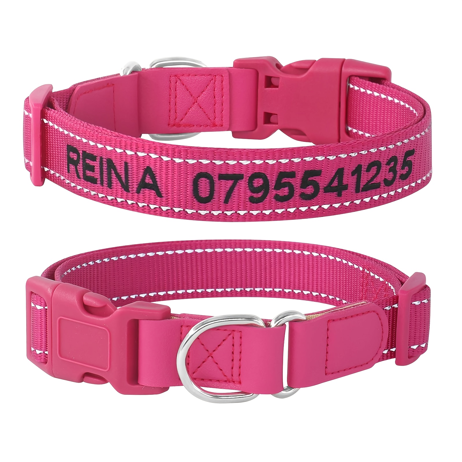 TEMU (customized) New Splicing Design Reinforced Custom Reflective Dog Collar, Embroidered Name And Phone Number To Prevent Loss, Thickened Nylon