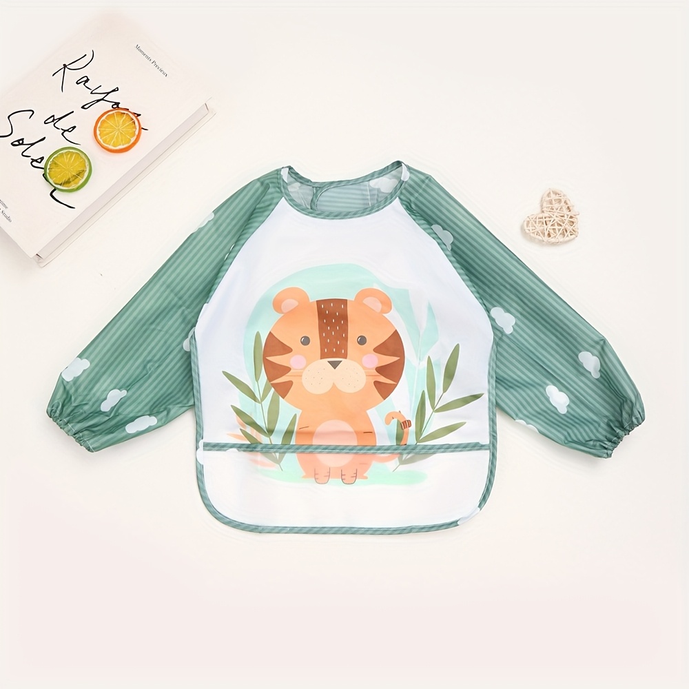 Image of Baby Clothes, Children's Long-sleeve Striped Reversible Outfit, Boys' And Girls' Cartoon Wash-free Bib Apron
