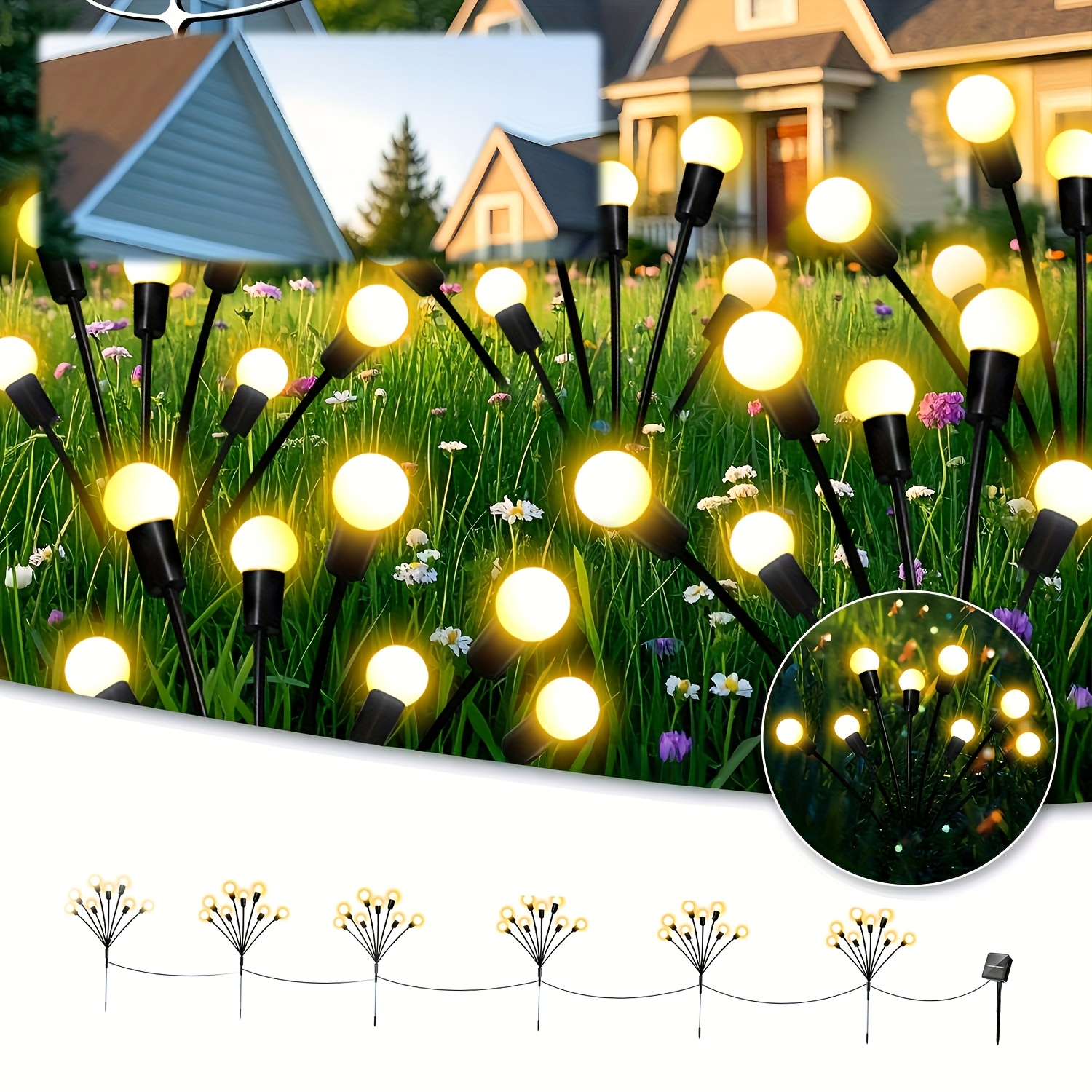 6-pack 10led Solar Firefly Lights, 4-pack 10led Upgraded Solar Garden Lights, Swaying When Wind Blows, Solar Starburst Swaying Lights For Yard Patio Pathway Decoration (warm White)