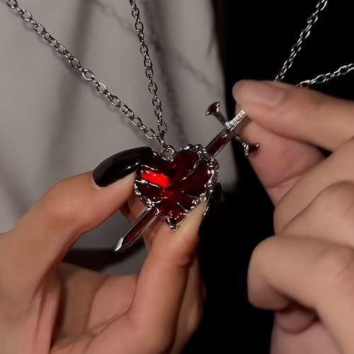 Stainless Steel Matching Heart Rings & Pendant Necklace Set - CZ Accents