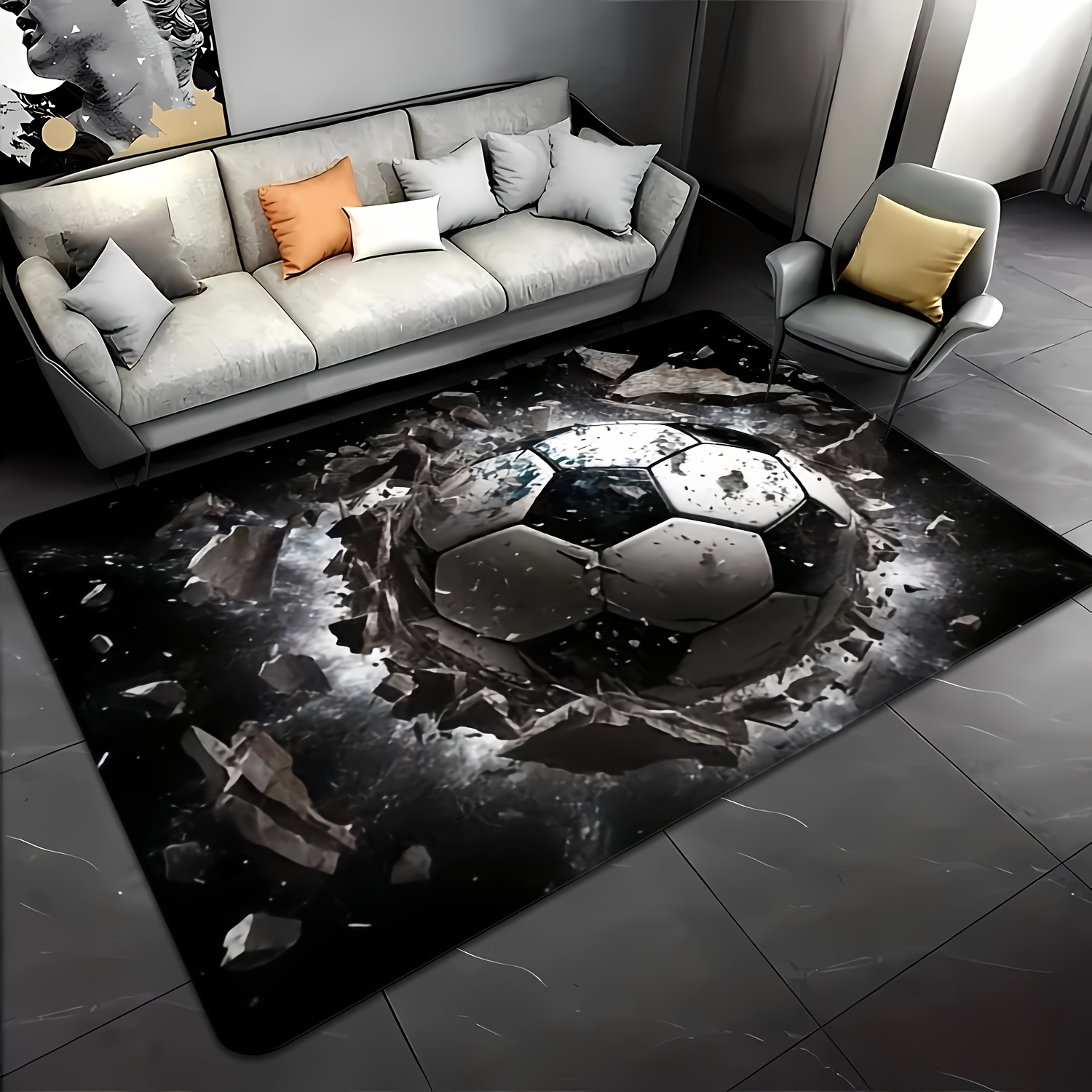 E-shop ., 3D Sport Fußball Druck, Kreatives Großes Teppich, Bereichsmatte, Matte, Maschinenwaschbar, Büroeingangstürmatte, Hotel-Café Dekorative Matte,