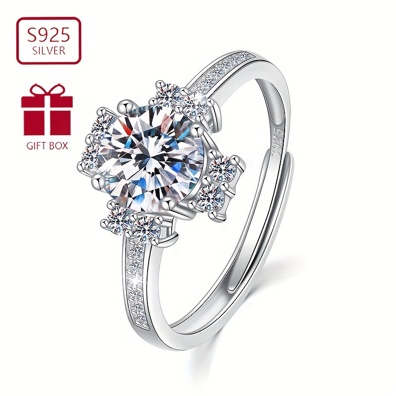 

A Fashionable And Trendy 925 Silver Ring With Synthetic Zirconia Snowflake Cluster, Suitable As A Gift For Wedding Proposal And Engagement For Ladies (approximately 3.2g).