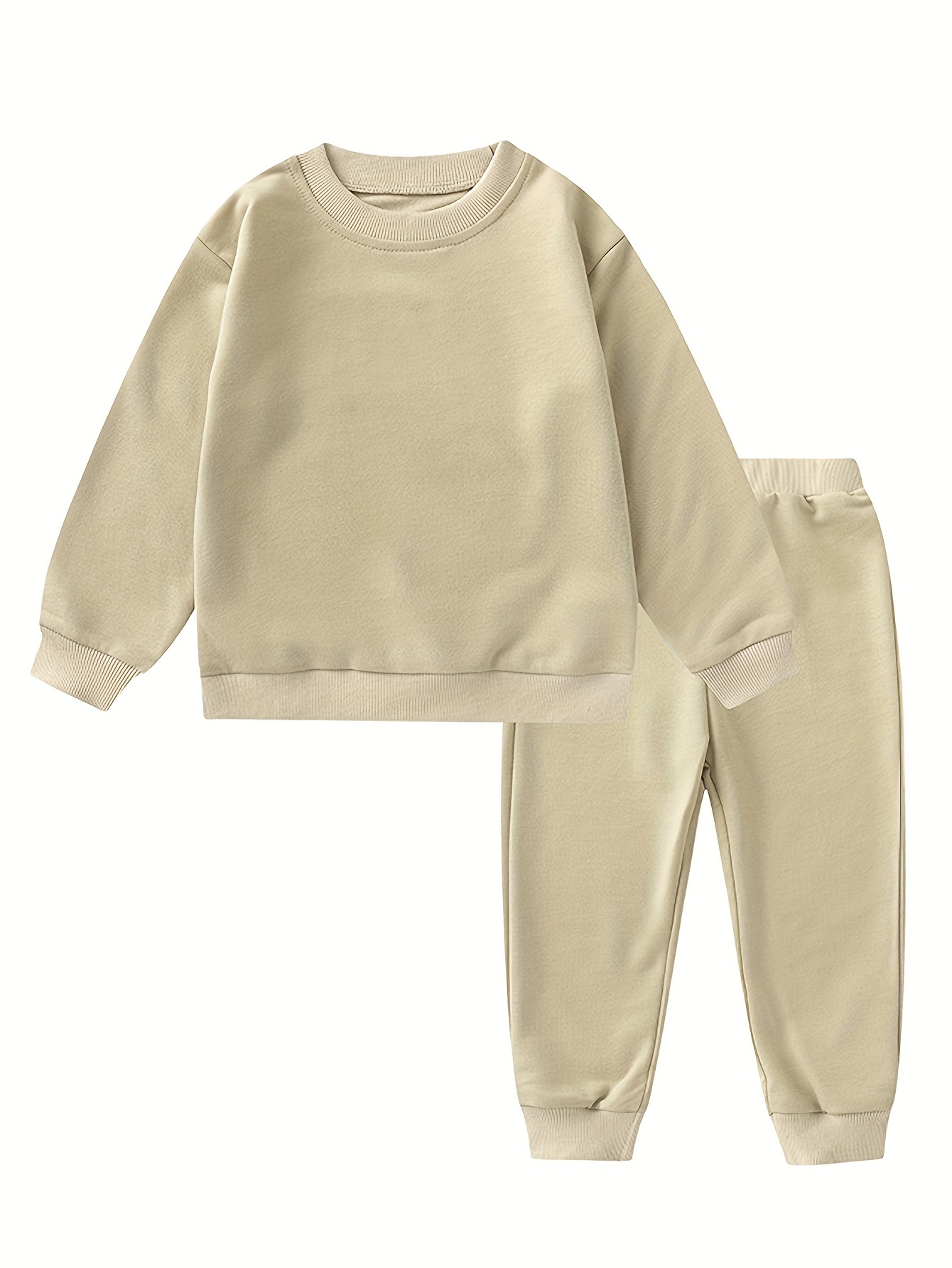 2pcs Toddler Boy Basic Button Design Raglan Sleeve Solid Color Sweatshirt and Elasticized Pants Set