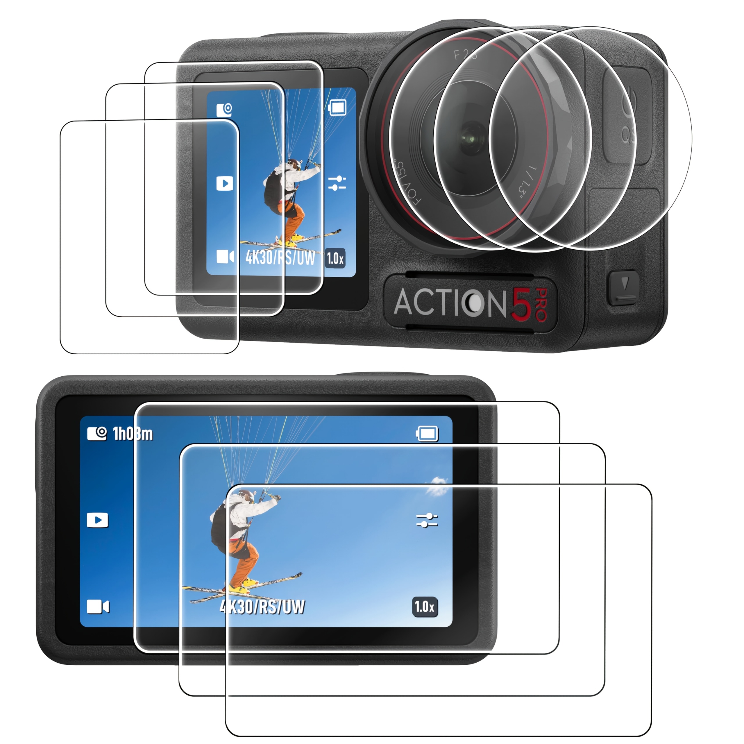 TEMU Juego de 9 piezas para 5 Pro//4, kit de protector de pantalla y lente para cámara, protector de pantalla delantera y trasera + protector de