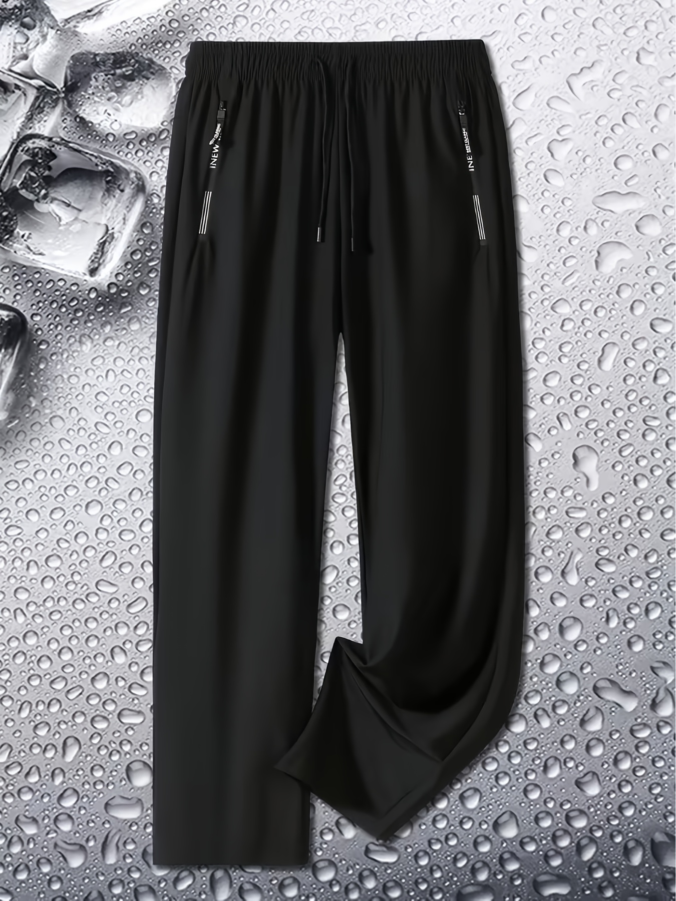 mens fashion casual sports pants comfortable soft fabric double side letter zipper pockets elastic drawstring waist     casual and sportswear essential for outdoor jogging ideal for dates